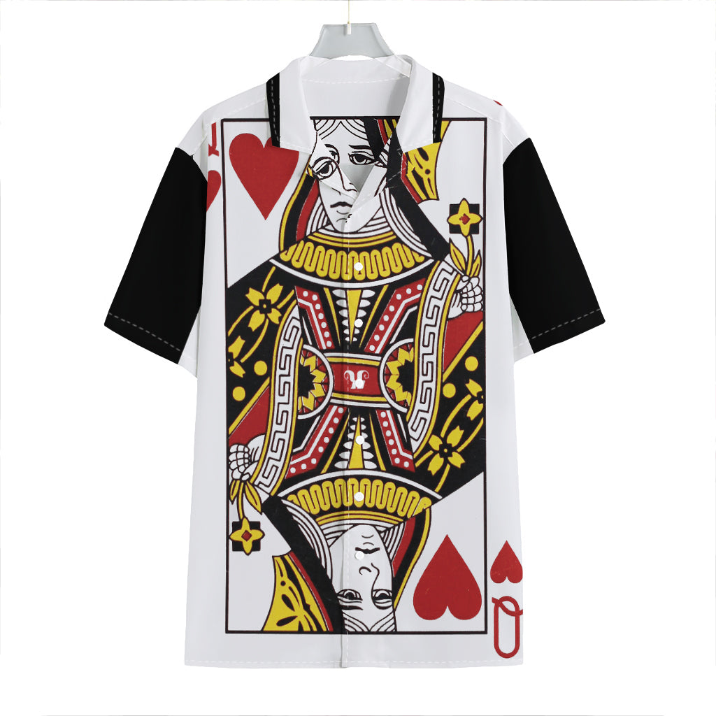 Queen Of Hearts Playing Card Print Hawaiian Shirt