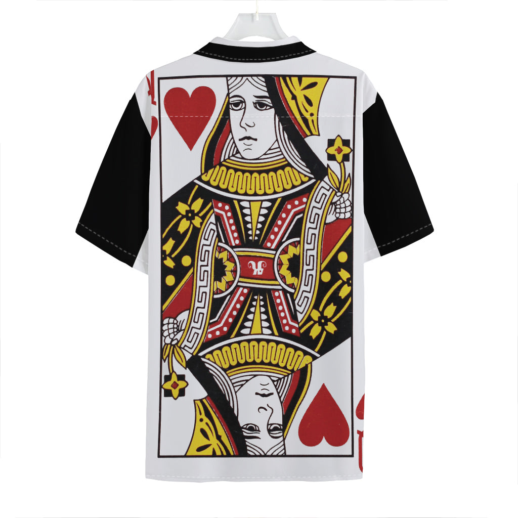 Queen Of Hearts Playing Card Print Hawaiian Shirt