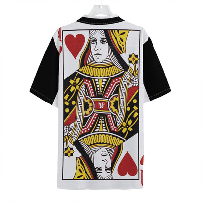 Queen Of Hearts Playing Card Print Hawaiian Shirt