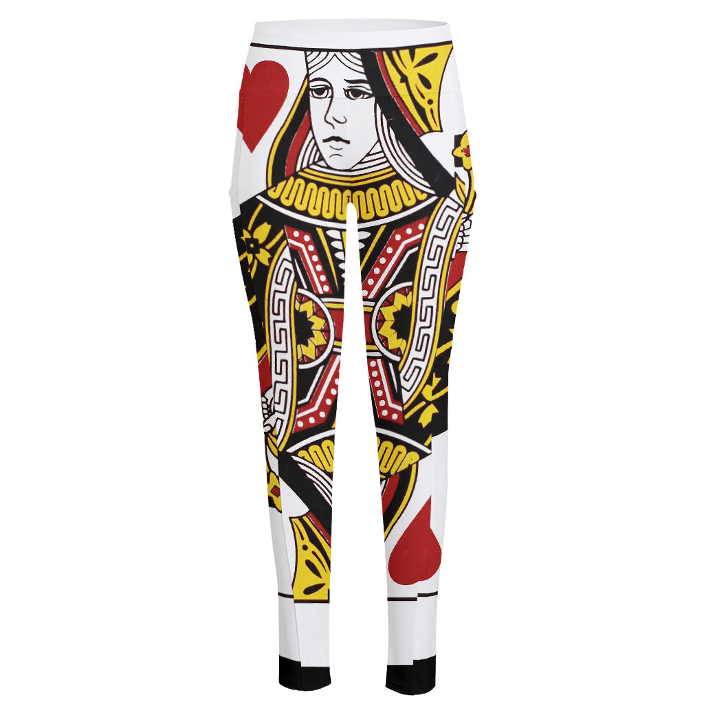 Queen Of Hearts Playing Card Print High-Waisted Pocket Leggings