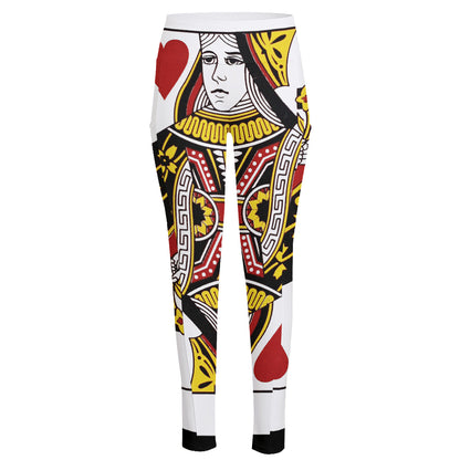 Queen Of Hearts Playing Card Print High-Waisted Pocket Leggings