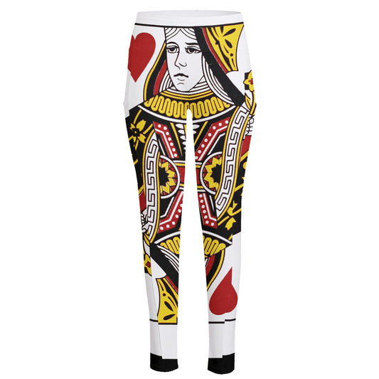 Queen Of Hearts Playing Card Print High-Waisted Pocket Leggings