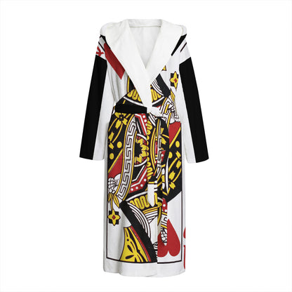 Queen Of Hearts Playing Card Print Hooded Bathrobe