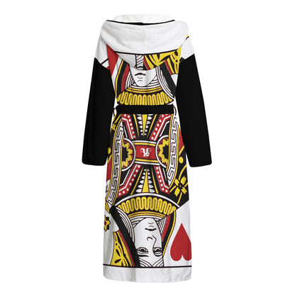 Queen Of Hearts Playing Card Print Hooded Bathrobe