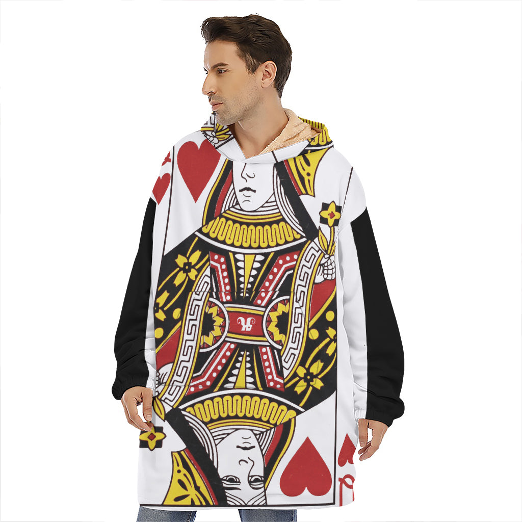 Queen Of Hearts Playing Card Print Hoodie Blanket