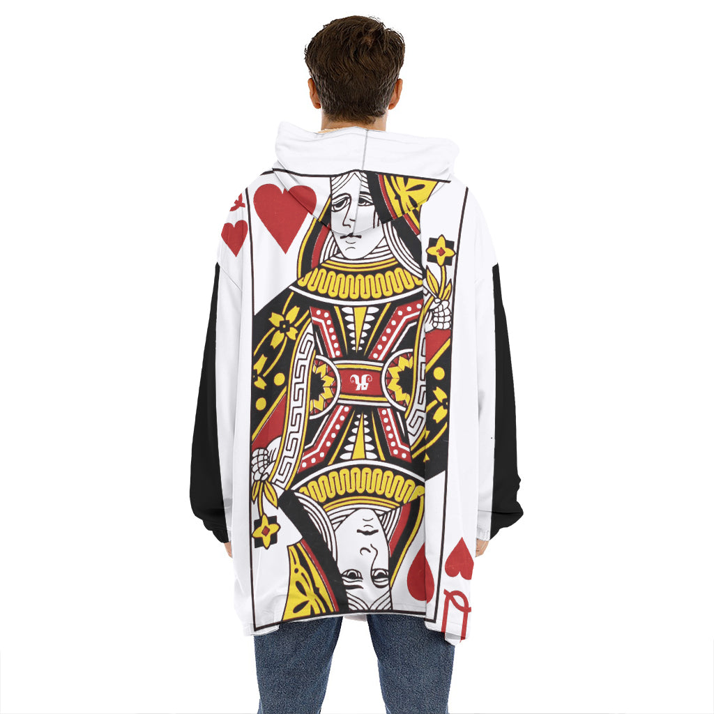 Queen Of Hearts Playing Card Print Hoodie Blanket