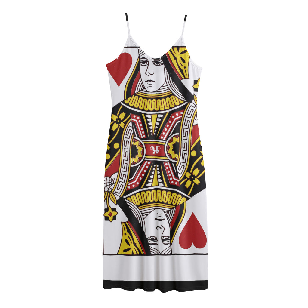 Queen Of Hearts Playing Card Print Jersey Midi Cami Dress