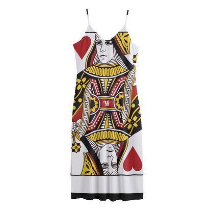 Queen Of Hearts Playing Card Print Jersey Midi Cami Dress