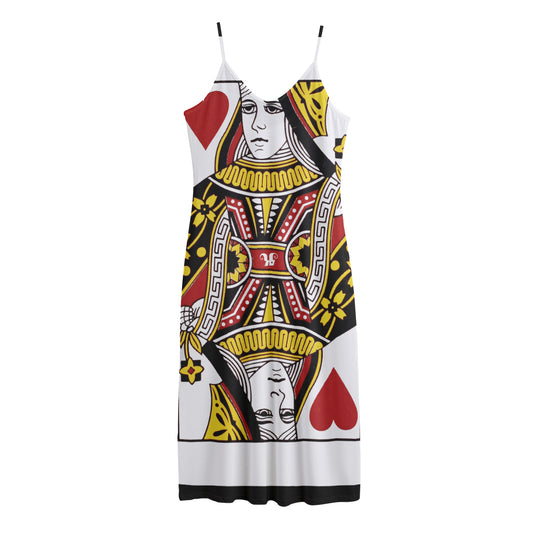 Queen Of Hearts Playing Card Print Jersey Midi Cami Dress