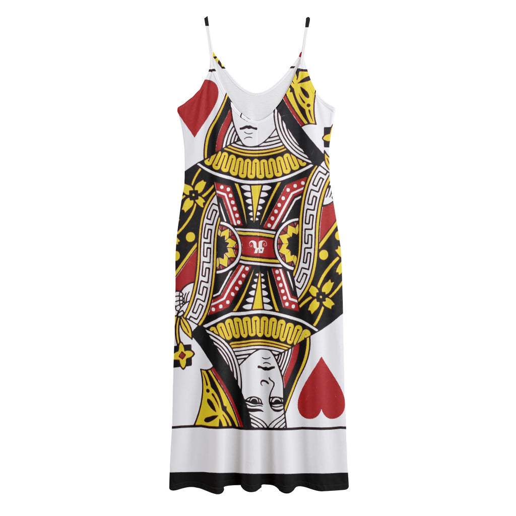Queen Of Hearts Playing Card Print Jersey Midi Cami Dress