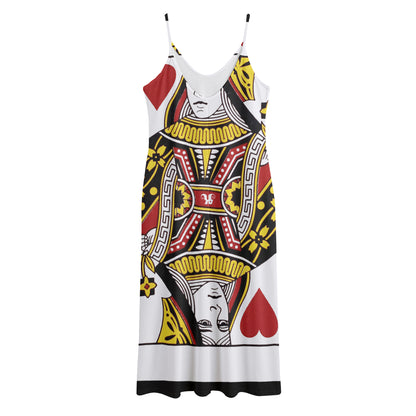 Queen Of Hearts Playing Card Print Jersey Midi Cami Dress