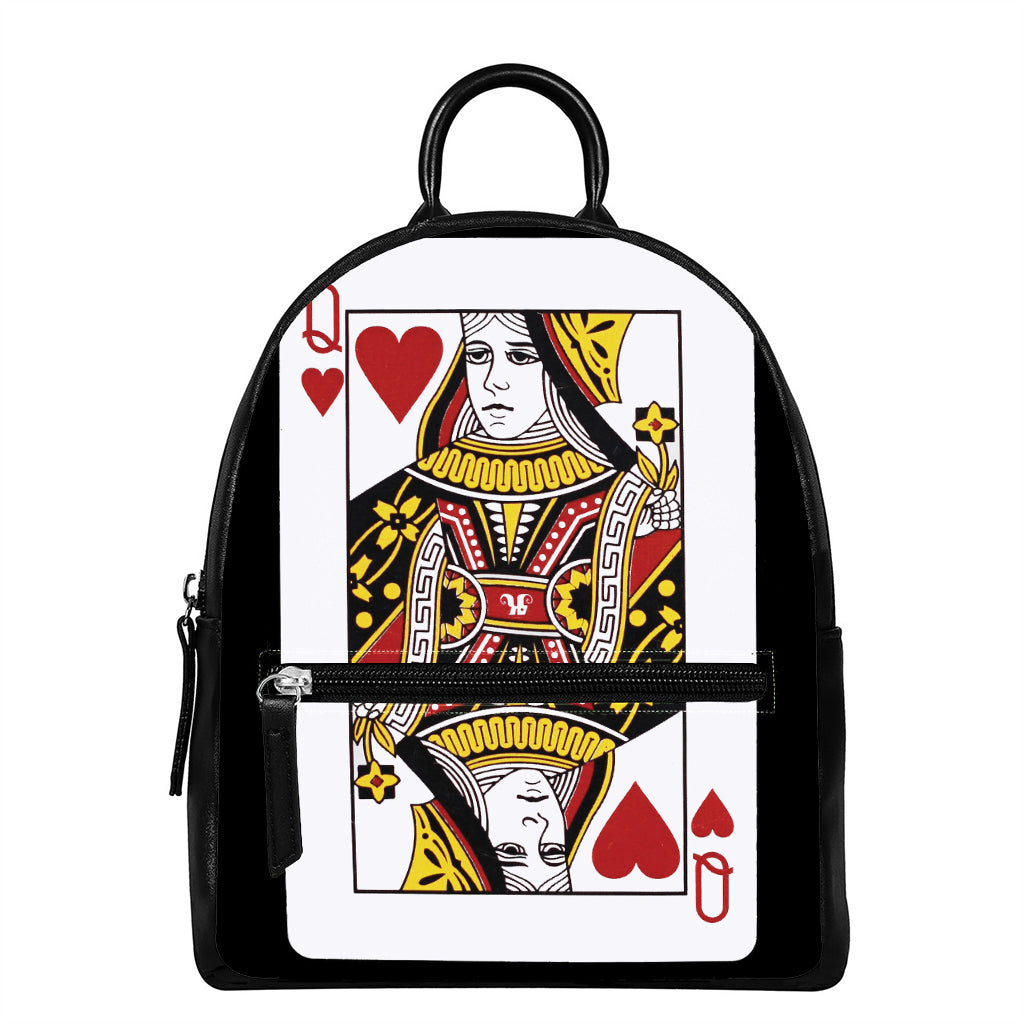 Queen Of Hearts Playing Card Print Leather Backpack