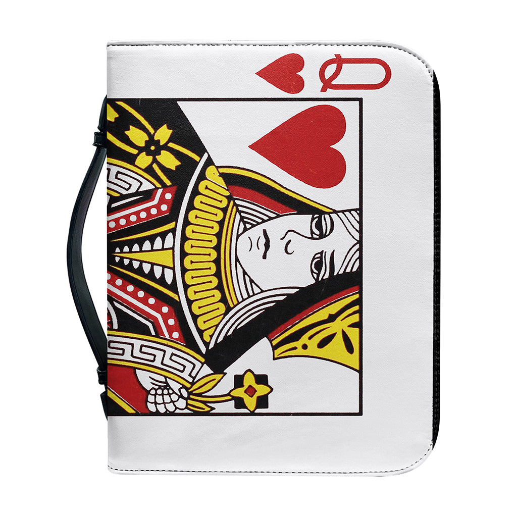 Queen Of Hearts Playing Card Print Leather Bible Cover