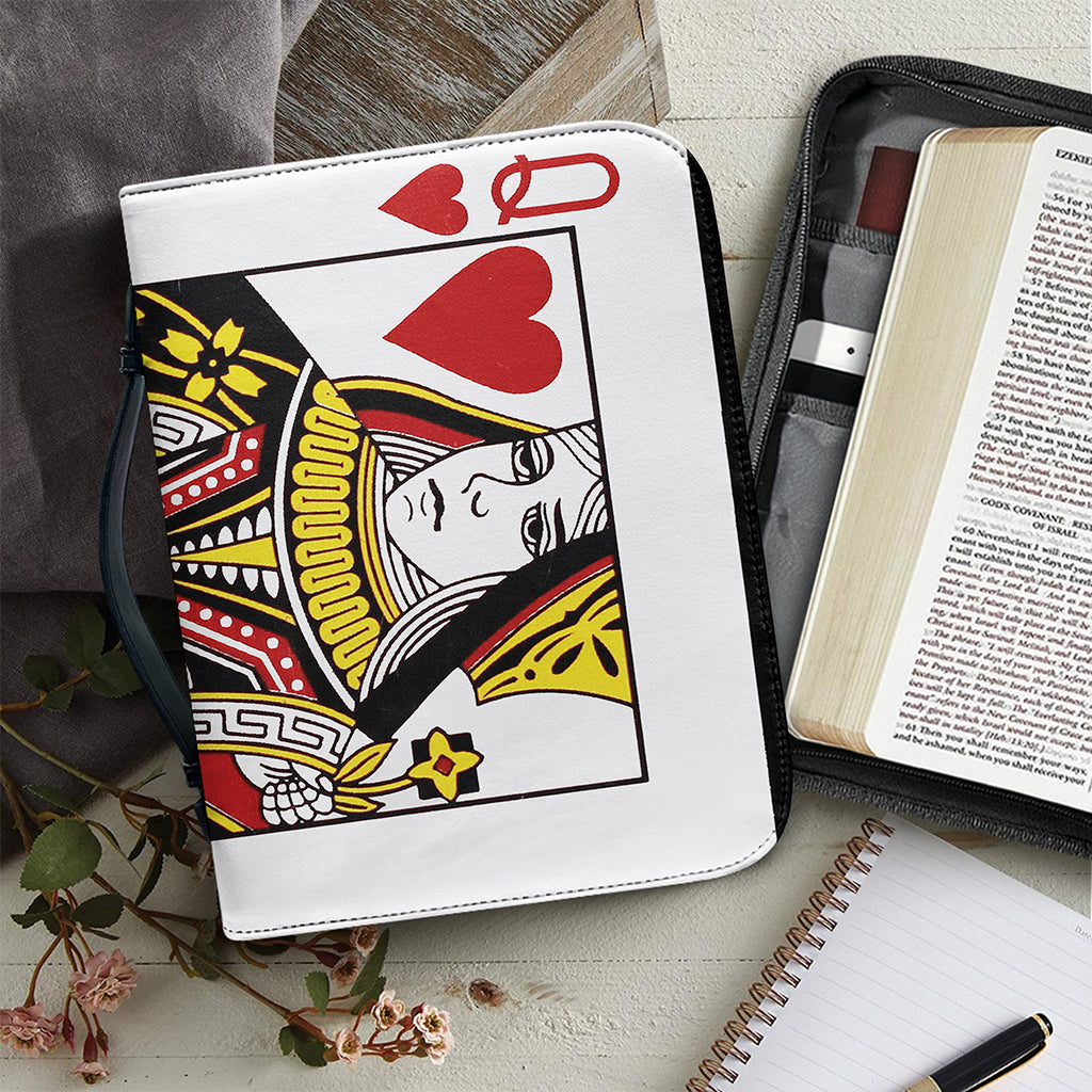 Queen Of Hearts Playing Card Print Leather Bible Cover