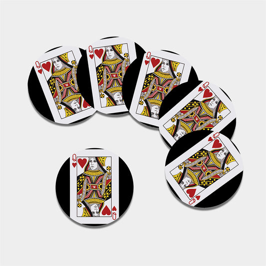 Queen Of Hearts Playing Card Print Leather Coaster Set
