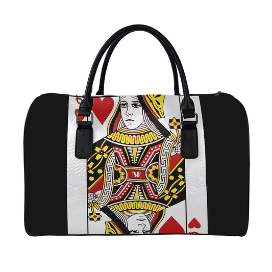 Queen Of Hearts Playing Card Print Leather Duffle Bag
