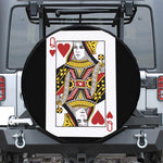 Queen Of Hearts Playing Card Print Leather Spare Tire Cover