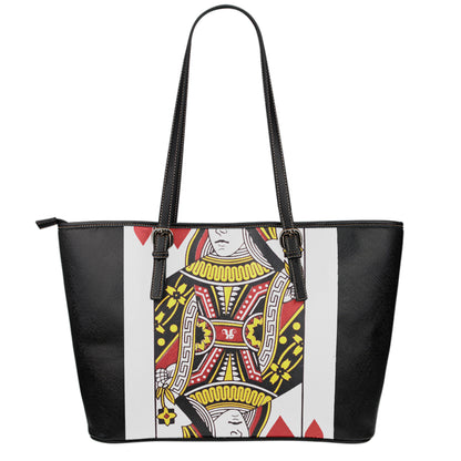 Queen Of Hearts Playing Card Print Leather Tote Bag
