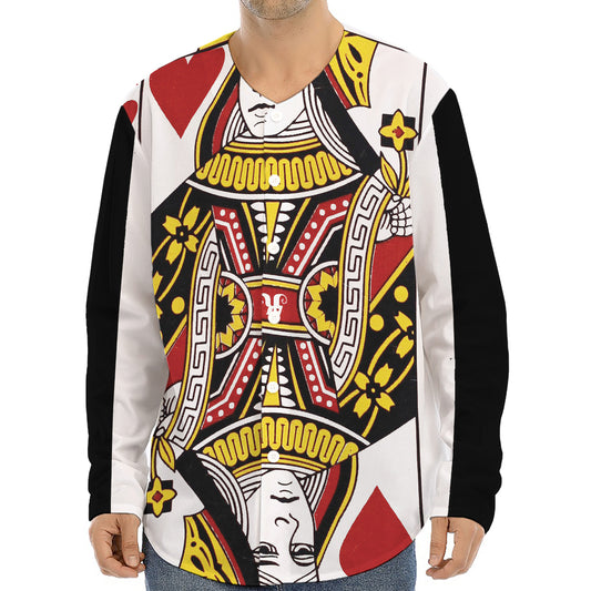 Queen Of Hearts Playing Card Print Long Sleeve Baseball Jersey