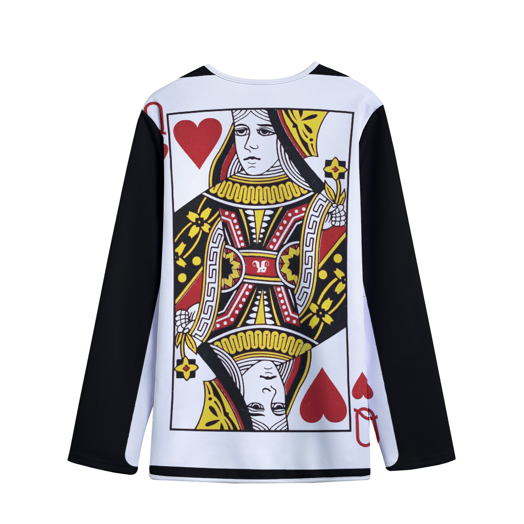 Queen Of Hearts Playing Card Print Long Sleeve Short Coat