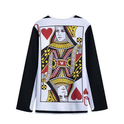 Queen Of Hearts Playing Card Print Long Sleeve Short Coat