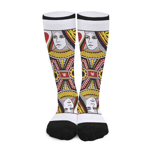 Queen Of Hearts Playing Card Print Long Socks