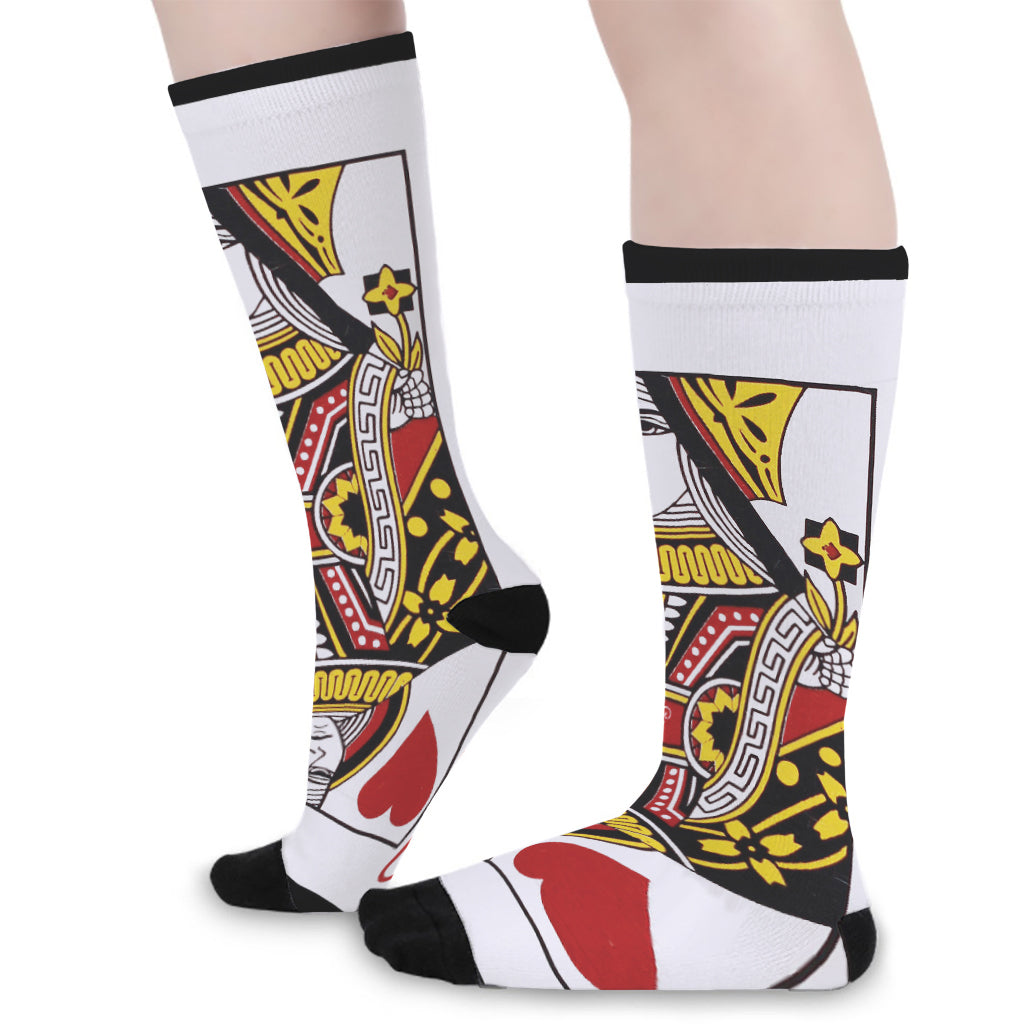 Queen Of Hearts Playing Card Print Long Socks
