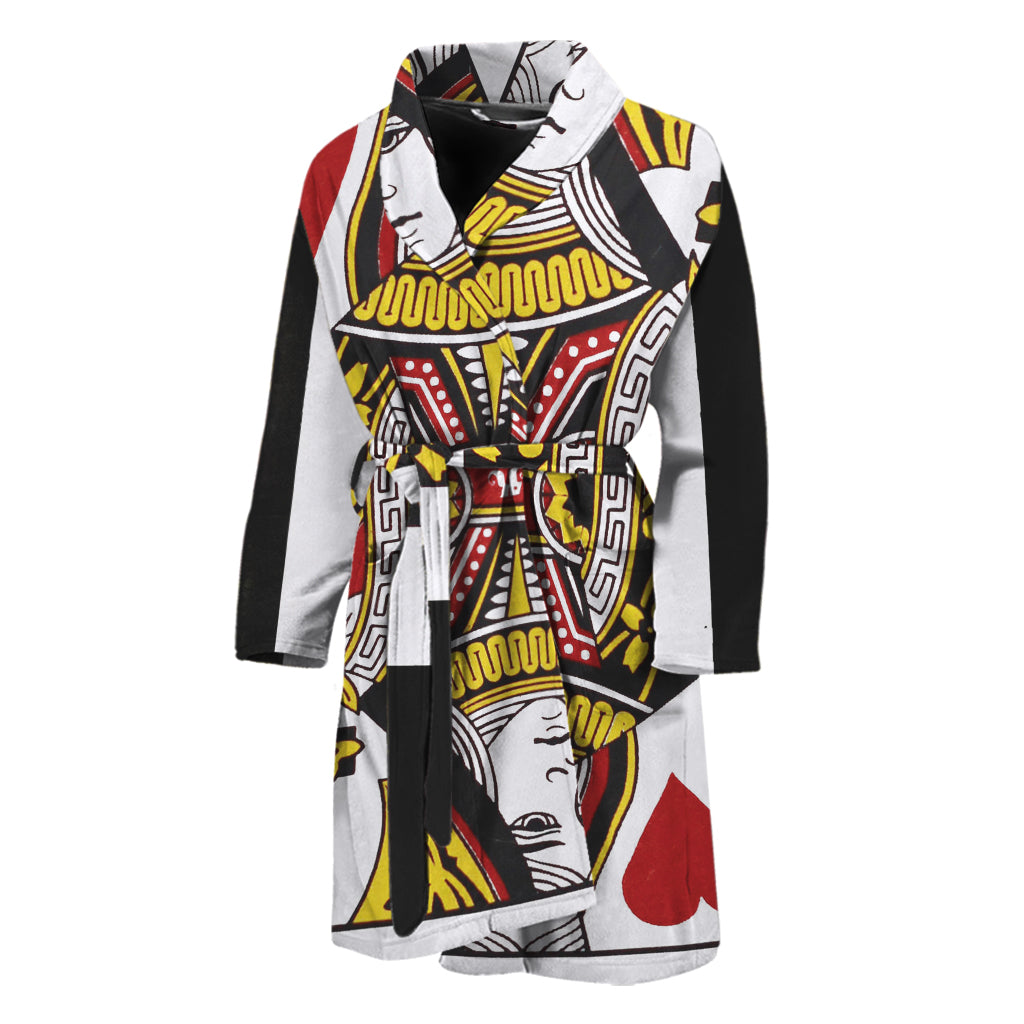 Queen Of Hearts Playing Card Print Men's Bathrobe