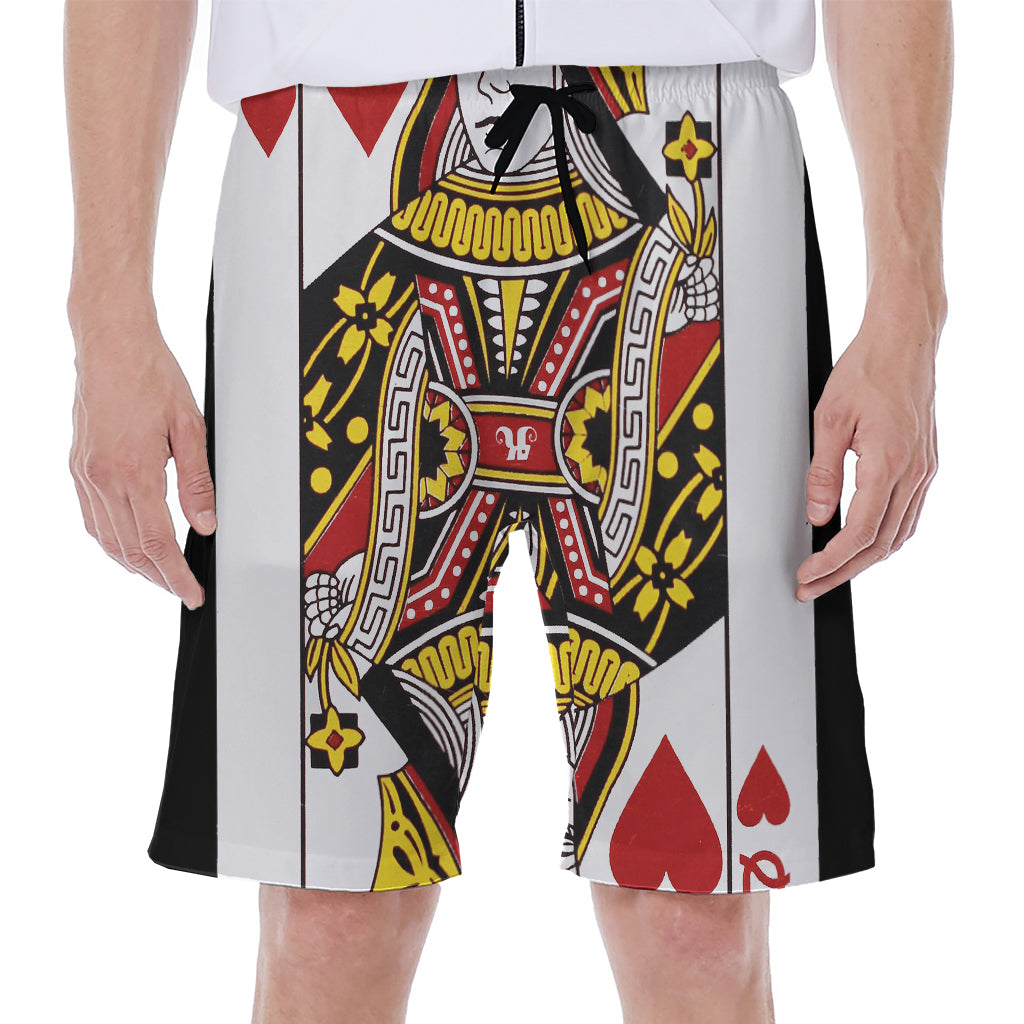 Queen Of Hearts Playing Card Print Men's Beach Shorts
