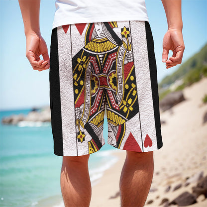 Queen Of Hearts Playing Card Print Men's Cargo Shorts