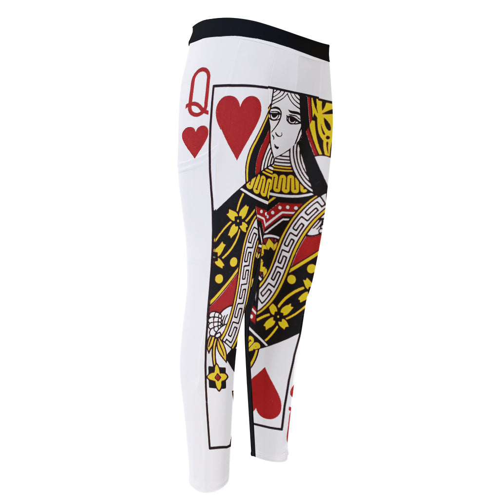 Queen Of Hearts Playing Card Print Men's Compression Pants