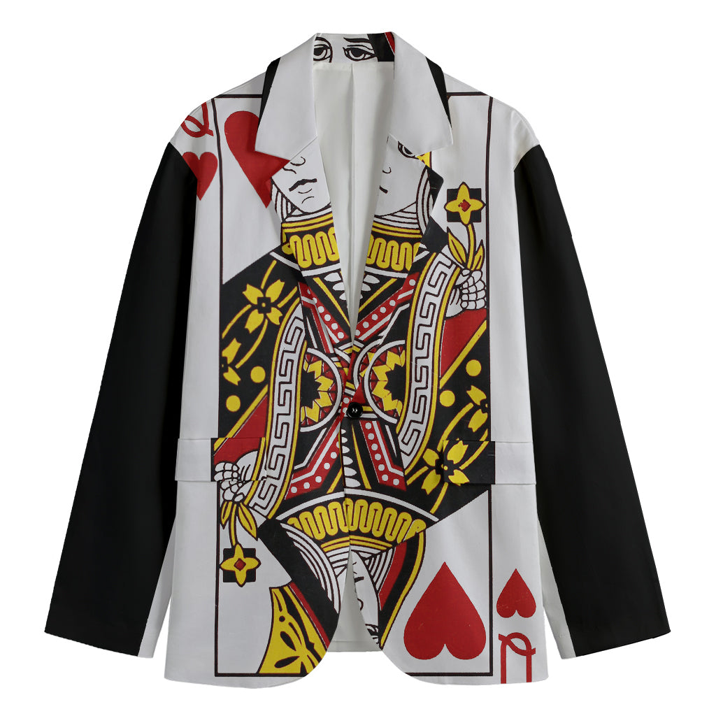 Queen Of Hearts Playing Card Print Men's Cotton Blazer