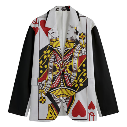 Queen Of Hearts Playing Card Print Men's Cotton Blazer