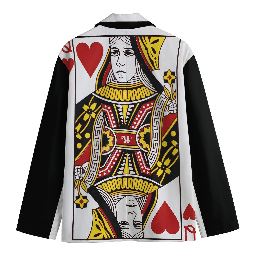 Queen Of Hearts Playing Card Print Men's Cotton Blazer