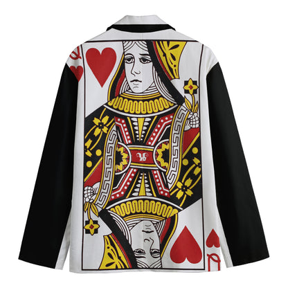 Queen Of Hearts Playing Card Print Men's Cotton Blazer