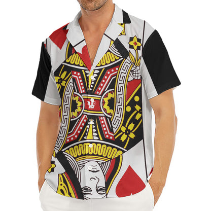 Queen Of Hearts Playing Card Print Men's Deep V-Neck Shirt