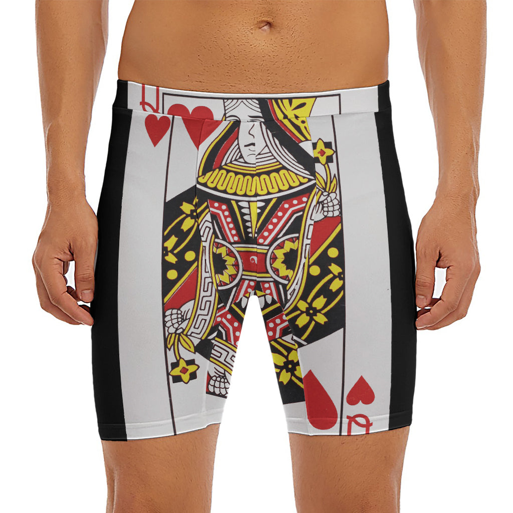Queen Of Hearts Playing Card Print Men's Long Boxer Briefs