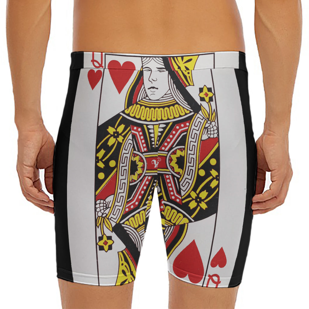 Queen Of Hearts Playing Card Print Men's Long Boxer Briefs