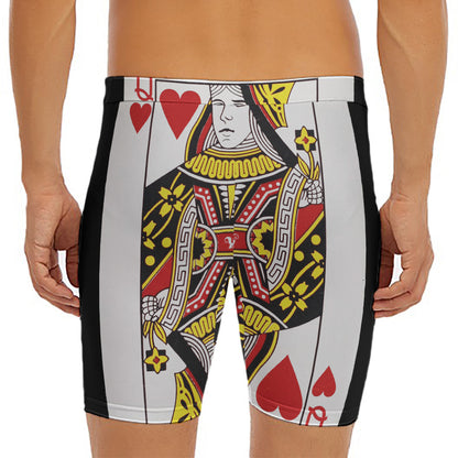 Queen Of Hearts Playing Card Print Men's Long Boxer Briefs
