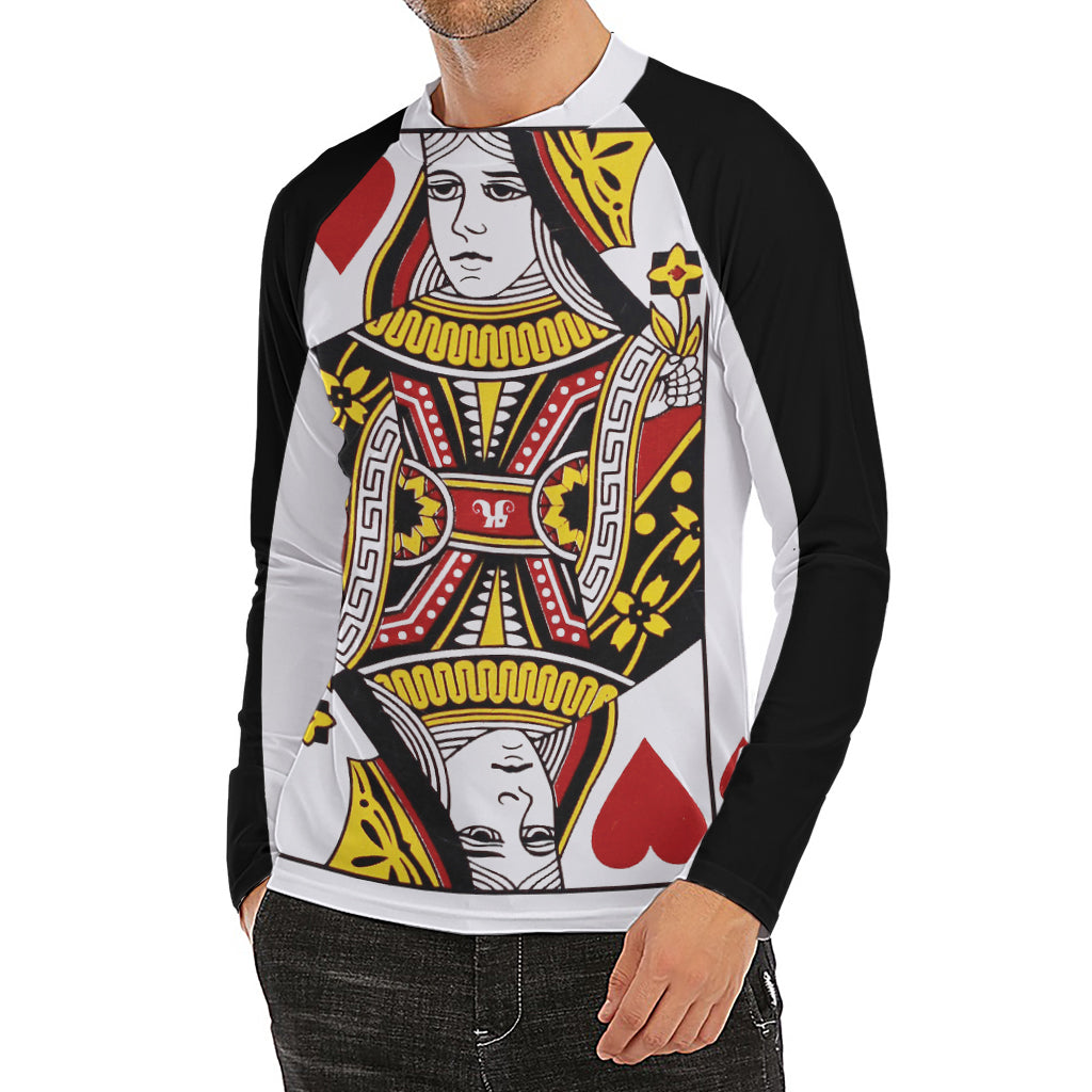 Queen Of Hearts Playing Card Print Men's Long Sleeve Rash Guard