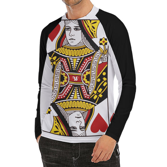 Queen Of Hearts Playing Card Print Men's Long Sleeve Rash Guard