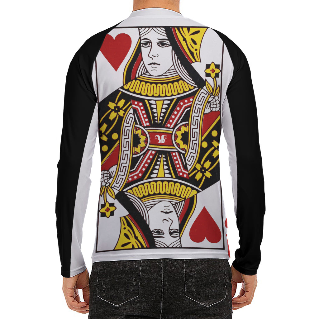 Queen Of Hearts Playing Card Print Men's Long Sleeve Rash Guard