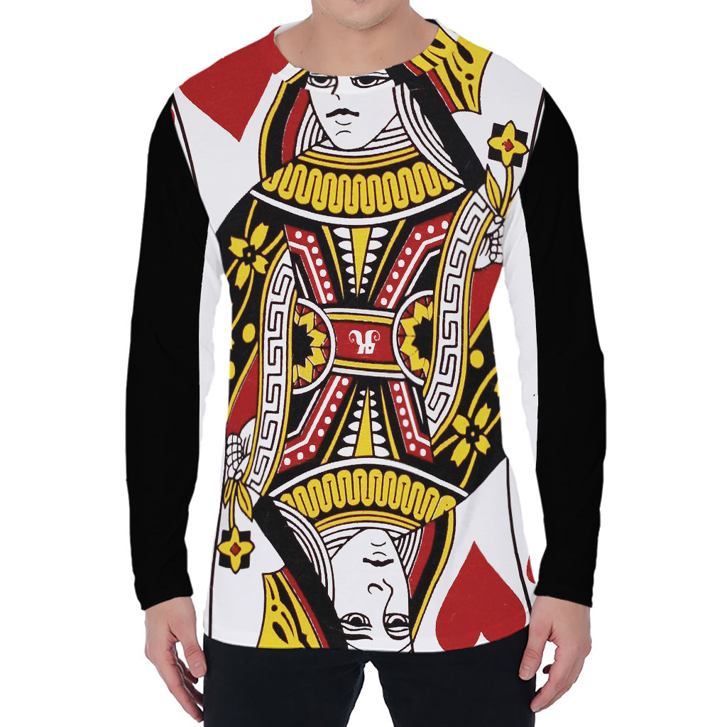 Queen Of Hearts Playing Card Print Men's Long Sleeve T-Shirt