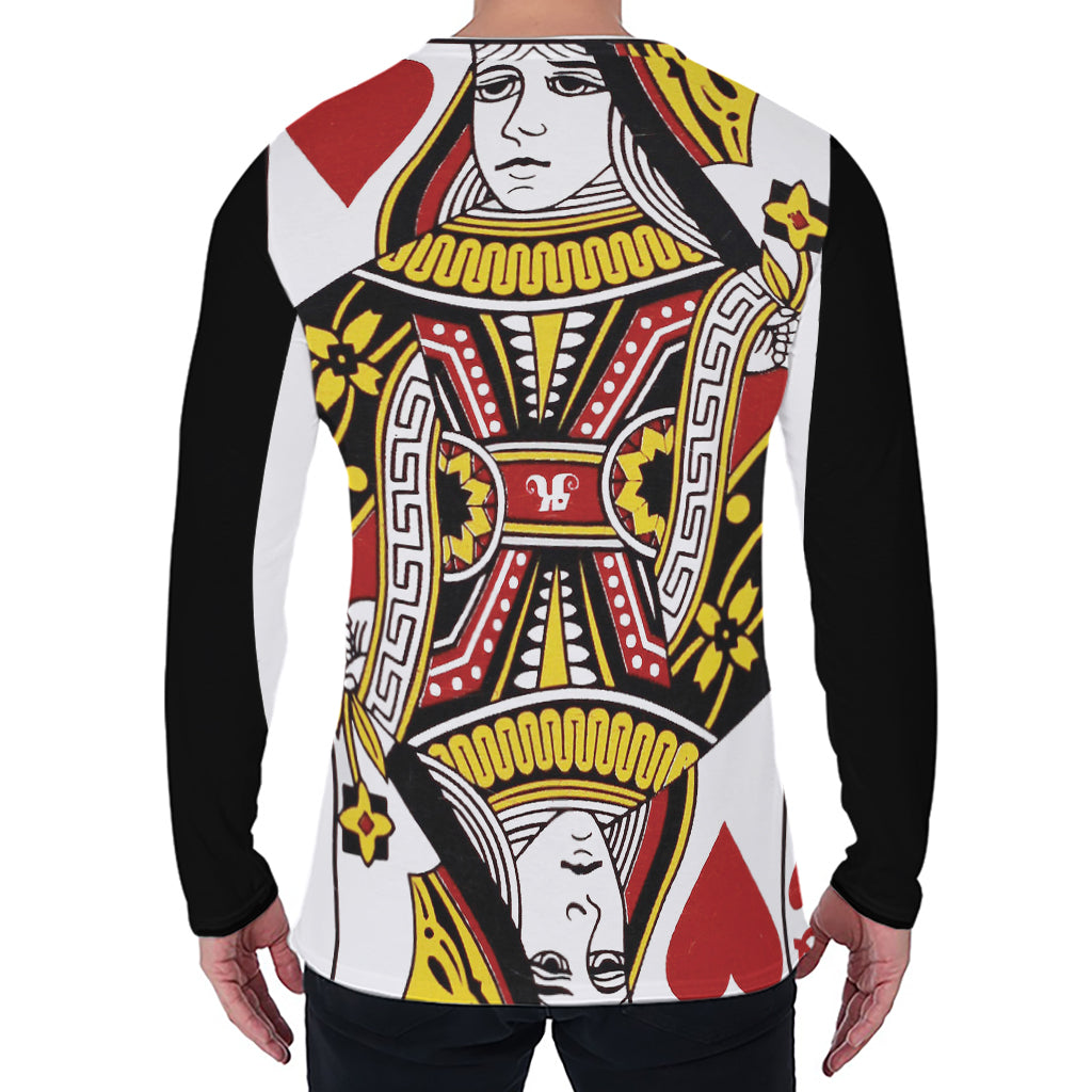 Queen Of Hearts Playing Card Print Men's Long Sleeve T-Shirt