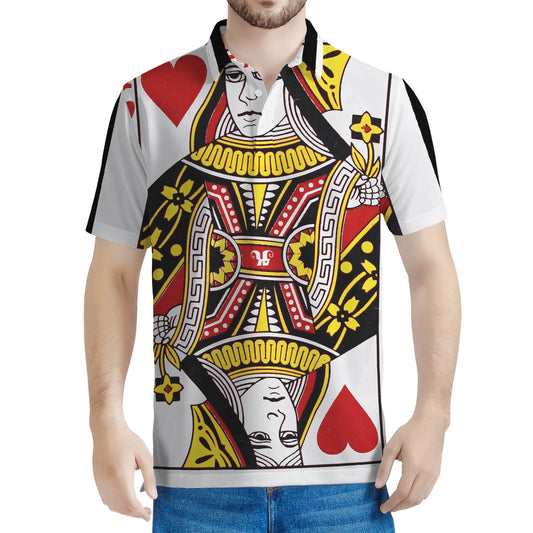 Queen Of Hearts Playing Card Print Men's Polo Shirt