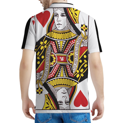 Queen Of Hearts Playing Card Print Men's Polo Shirt