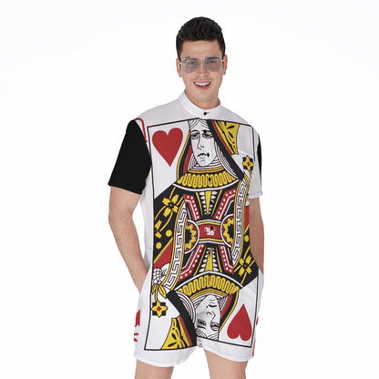 Queen Of Hearts Playing Card Print Men's Rompers