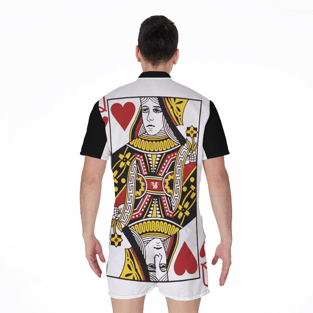 Queen Of Hearts Playing Card Print Men's Rompers