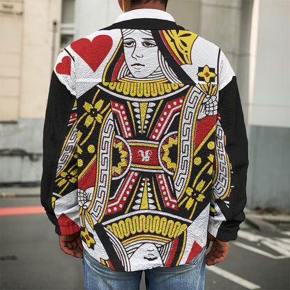 Queen Of Hearts Playing Card Print Men's Shirt Jacket