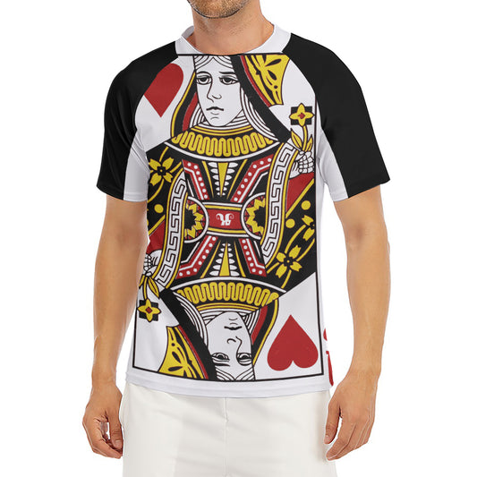 Queen Of Hearts Playing Card Print Men's Short Sleeve Rash Guard
